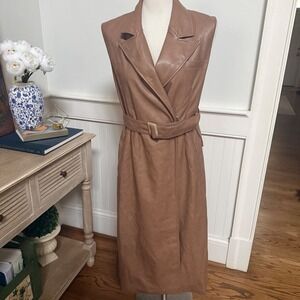 7 For All Mankind Womens Tan Faux Leather Sleeveless Trench Vest Dress Belted L